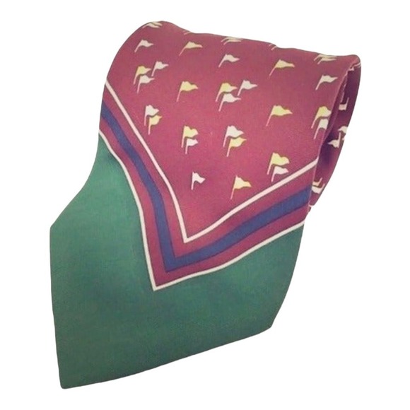 Nautica Tie Classic Men Wide Green Burgundy Golf Flags Novelty Silk Preppy Retro - Picture 4 of 6